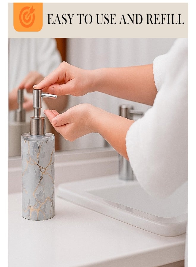 Emoh Roced Liquid Soap Dispenser 250ML - Refillable Unbreakable Plastic Bottle for Handwash, Sanitizer, Lotion, Shampoo - Bathroom, Kitchen, Sink, Shower, Wash Basin (White Marble, Pack of 1) - Image 2
